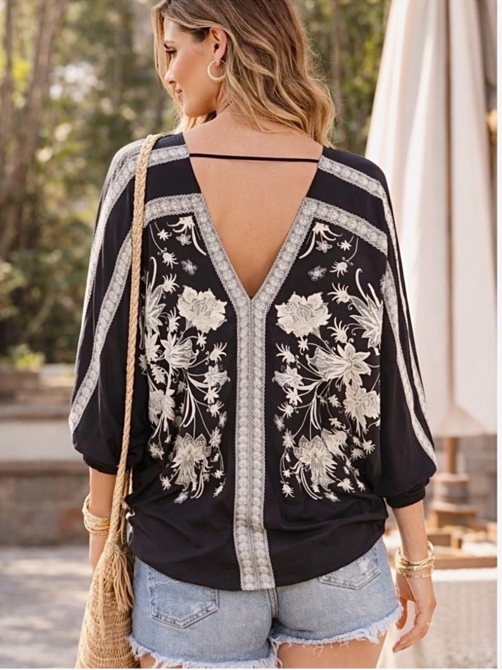 Rose & Olive black and cream blouse